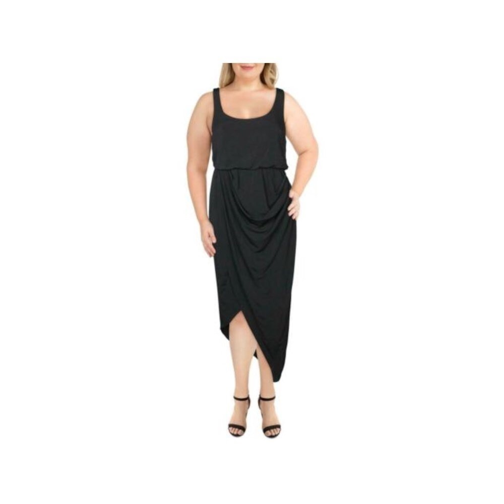 INC Asymmetric Scoop Neck Midi Wrap Front Dress